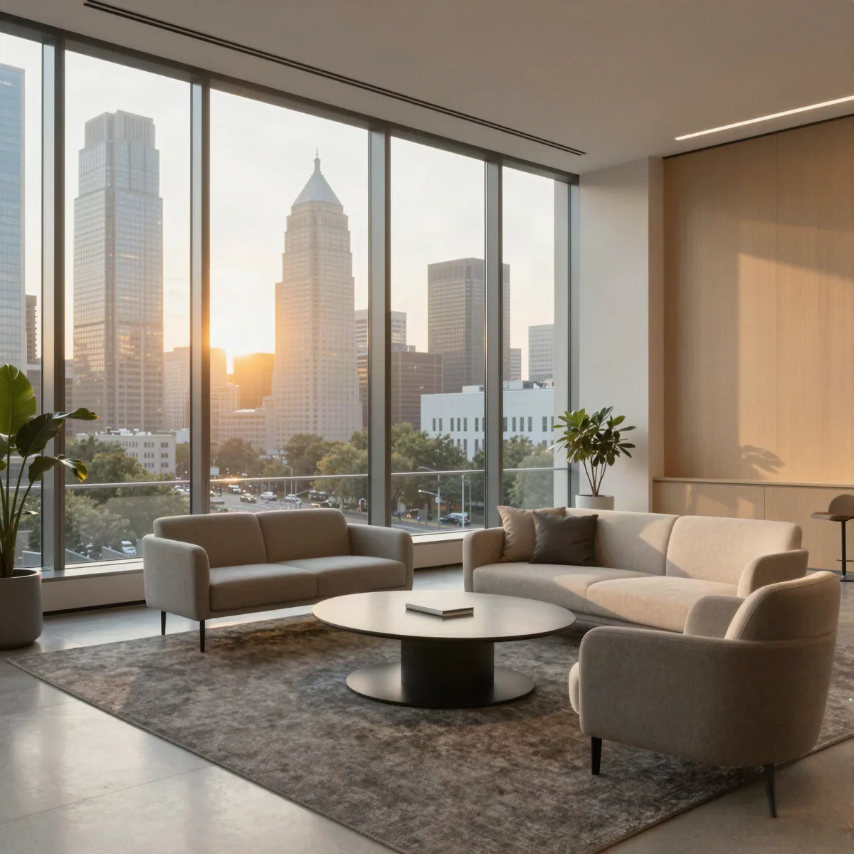 NetAesthetics office interior in Washington, DC, with floor-to-ceiling windows overlooking the city