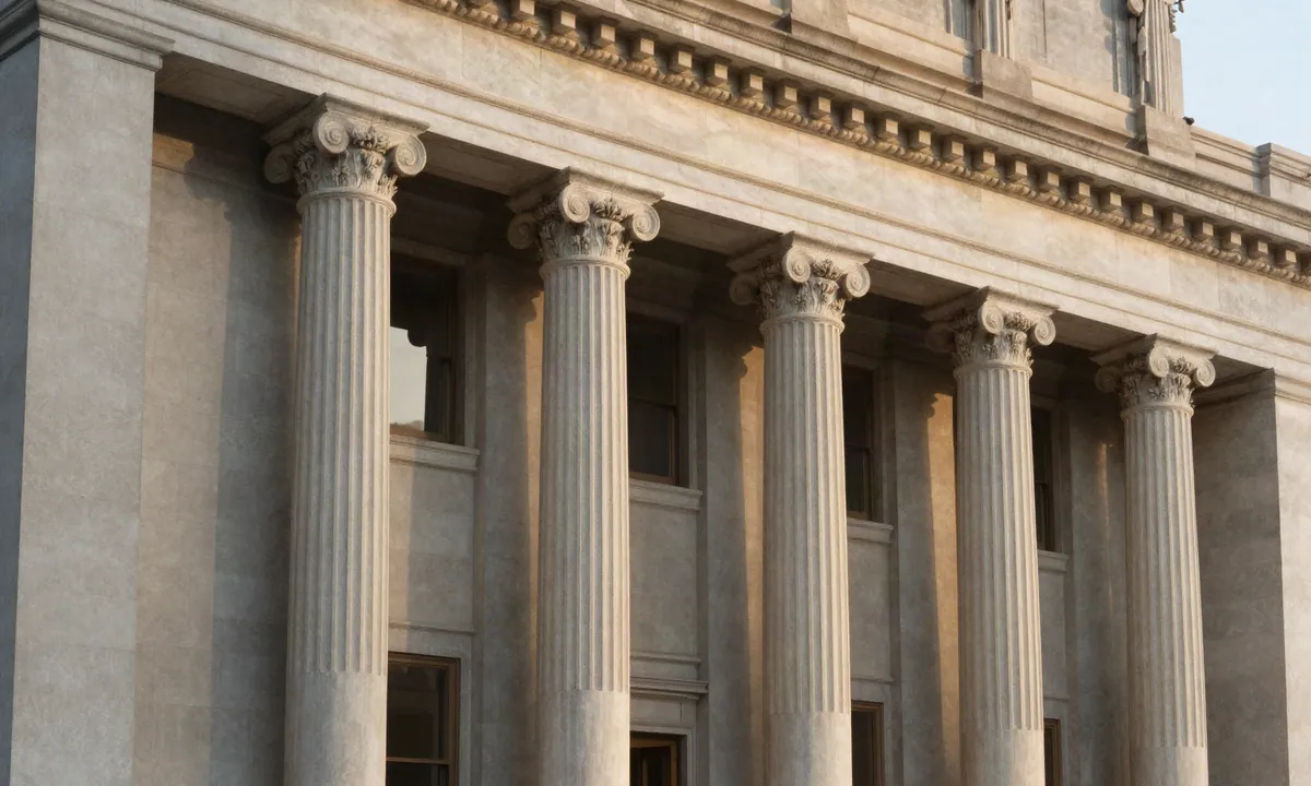 Neoclassical Washington DC office building facade in morning light